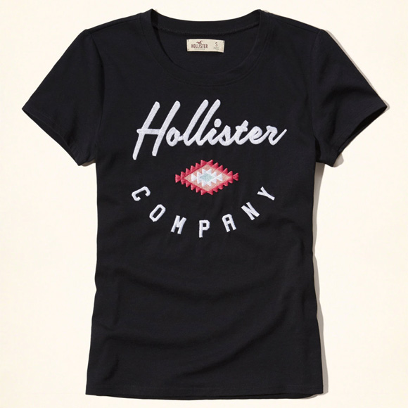 HOLLISTER Embroidered Logo Graphic Tee ,Girls Women S, Black T-Shirt ...